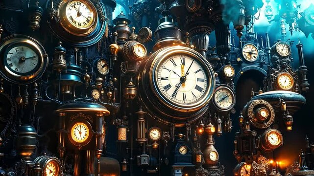 A bunch of clocks that are hanging from the ceiling