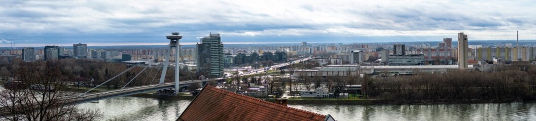 Panoramic view on Danube river and right side of Bratislava from Bratislava Castle 