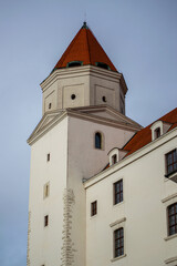Bratislava Castle is massive rectangular building with four corner towers stands on an isolated rocky hill of the Little Carpathians in Bratislava