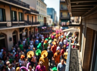 Fototapeta premium Vibrant Mardi Gras Parade on Crowded New Orleans Street, Celebrating Festivities