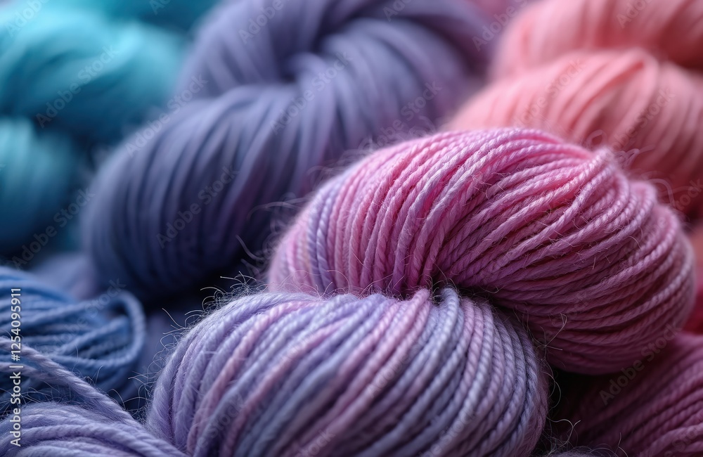 Aufkleber close-up of colorful bundle of soft yarn. multicolored skeins of thread with varying textures. great