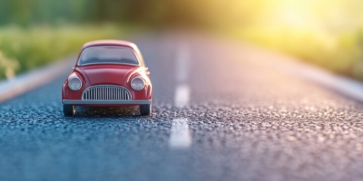 Miniature car on a road - transportation visualized with cute models