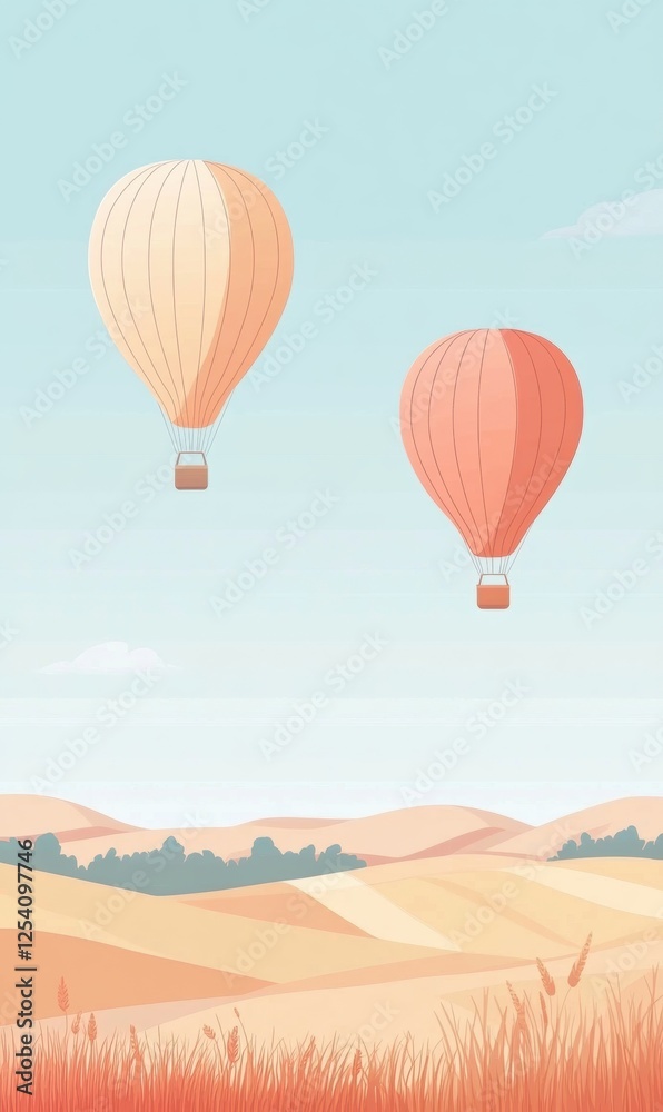 Aufkleber hot air balloons soar above colorful fields during a serene afternoon in open landscapes. generative