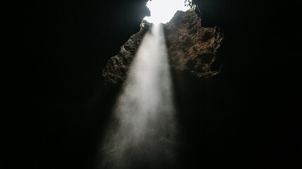 Cave Sunlight Beam, Dark Interior, Rocky Walls,  Mystic Glow