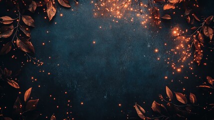 Autumn leaves, lights, dark background.