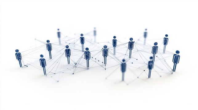 Abstract representation of a diverse group of people connected through a network of lines.