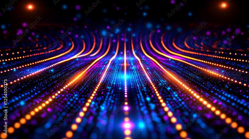 Poster network line connect stream. cyber big data flow. blockchain data fields. ai technology, digital com