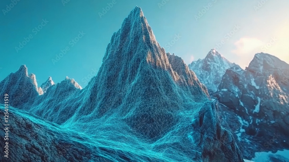 Poster a 3d illustration background showcasing an abstract digital landscape with particle dots, representi