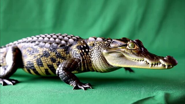 3D alligator Reptiles Walking animation with cycle view on chroma key, 4k crocodile animal on green screen, An alligator, or colloquially gator, is a large reptile in the genus Alligator of the family