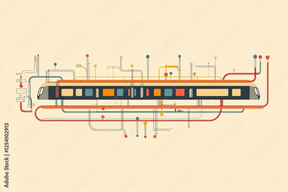 Leinwandbilder Creative metro train design with colorful subway lines and layout of public transport system. Generative AI
