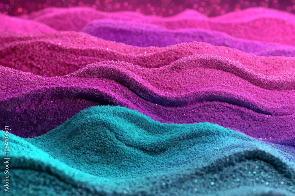 Poster dynamic wave lines in a colorful array are isolated on a black background, representing an abstract 