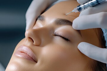 Woman receiving a cosmetic injection for skincare treatment.