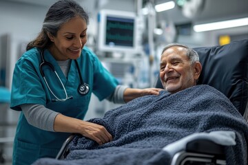 Compassionate care for elderly patient in hospital medical environment positive interaction