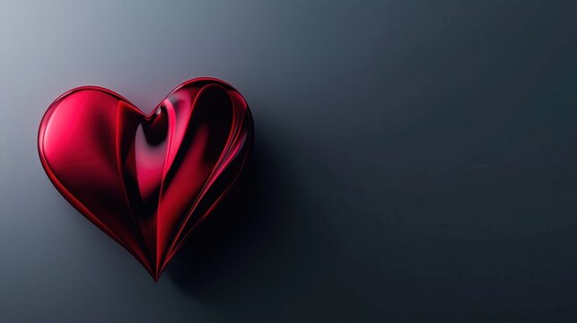 A beautifully crafted red heart shape lays on a dark background, showcasing an elegant design that signifies love and connection. The smooth surface enhances its visual appeal