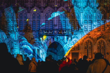 Mons, Belgium - February 8 2025: Light Festival in Mons, Belgium (Mons en Lumieres).