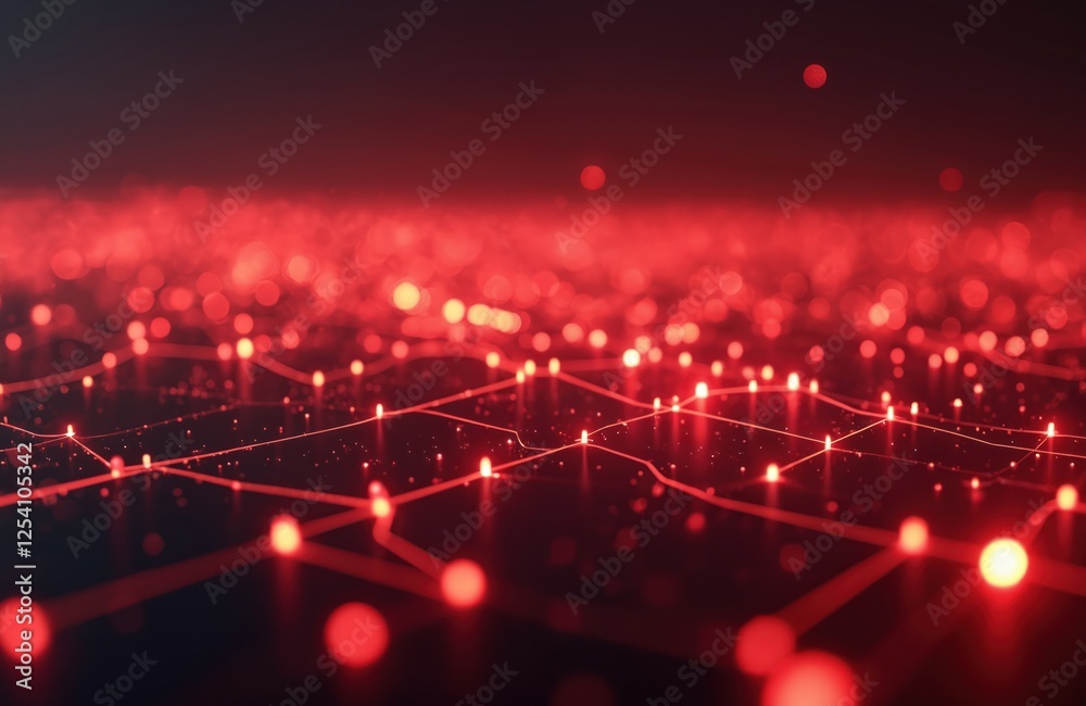 Poster Futuristic glowing red light grid with dynamic energy. Tech design features abstract red energy motion with depth, dark pattern, innovation, digital science and modern vibe.