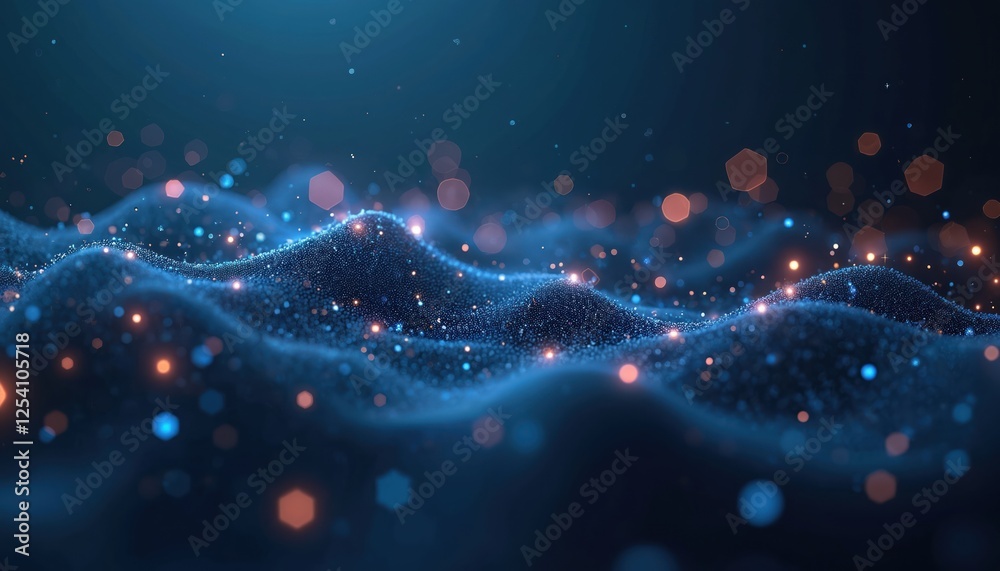 Aufkleber Abstract blue background with glowing particles, plexus effect. Artificial intelligence connectivity hi-tech concept. Digital mesh illustration for modern banner background, presentation backdrop.