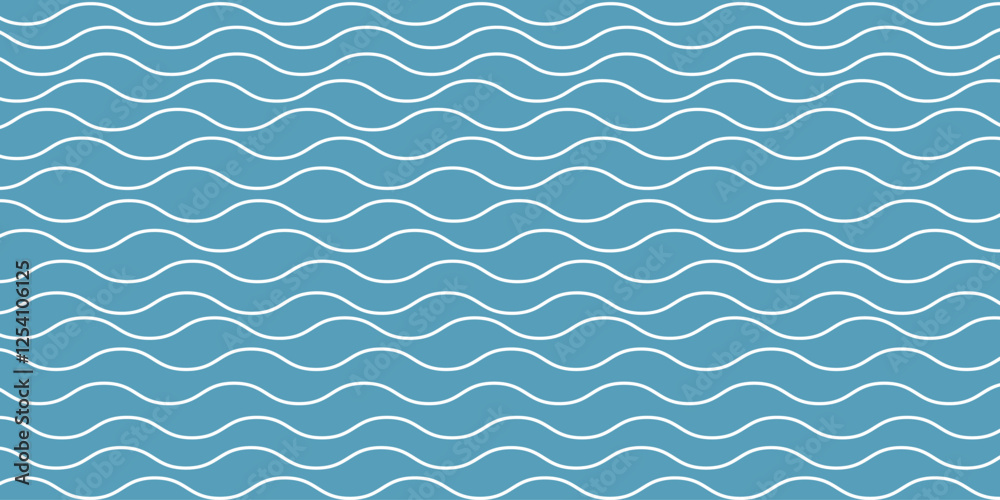 Fototapete Blue abstract wave pattern. Curve outline print. Striped endless texture. Vector minimalistic vintage background with wavy lines