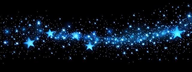 Fototapeta premium Vector illustration of glowing blue stars on a black background 