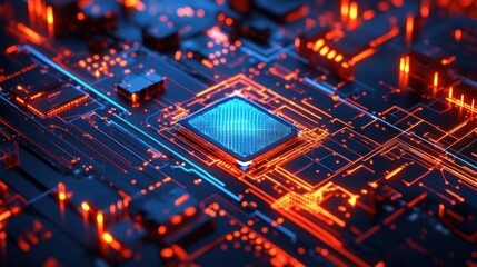 Illuminated Microchip Circuitry Board Digital Technology