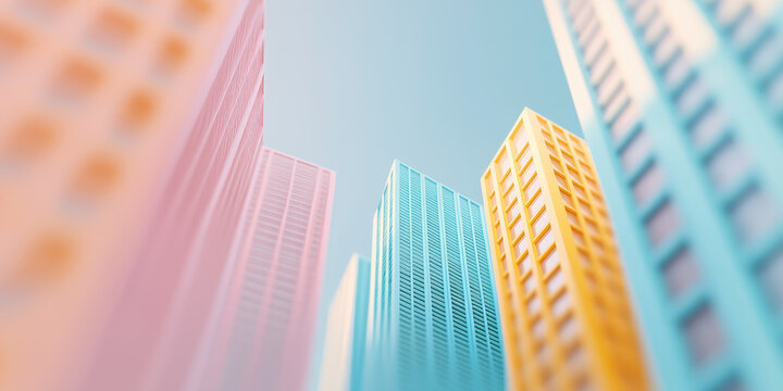 Multicolored skyscrapers in bright colors. Creative modern development, art of architecture.