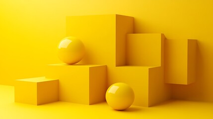 Obraz premium Yellow geometric shapes, minimalist backdrop