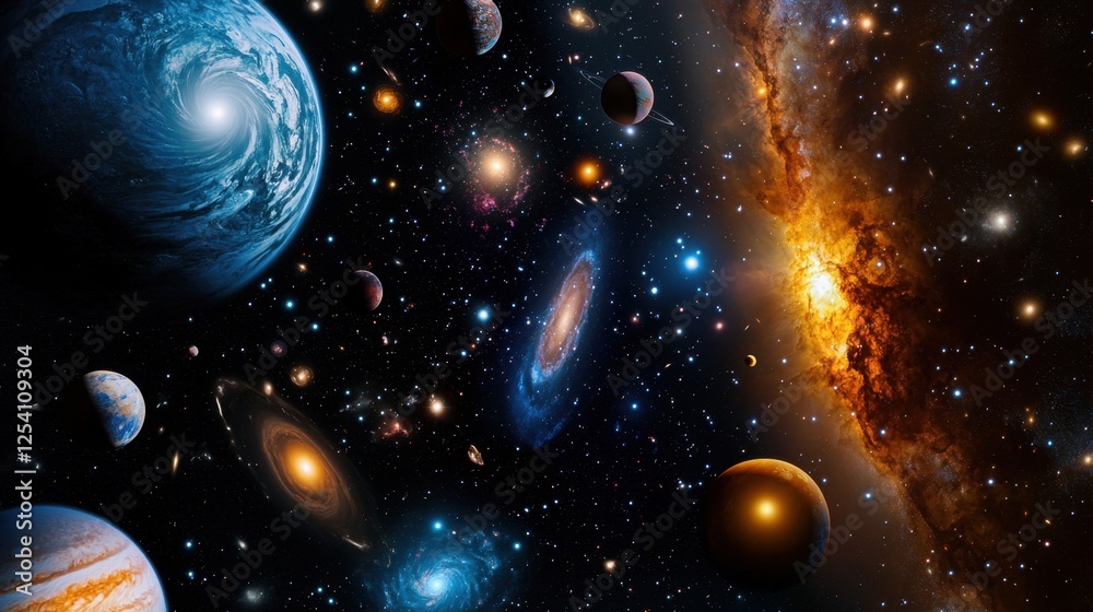 Canvas Prints stars and planets of various sizes and colors fill the dark expanse of space, showcasing a vibrant g