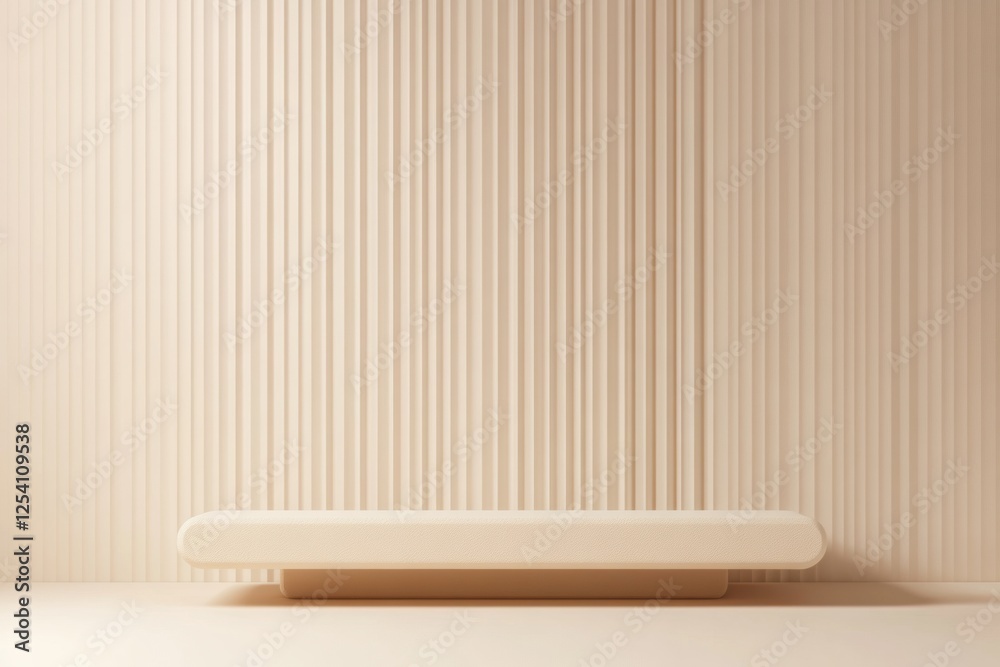 Poster Minimalistic interior design featuring a solid color wall and sleek shelf design in a serene and quiet setting. Generative AI