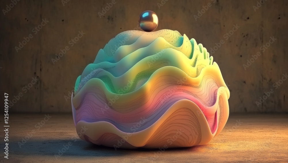 Poster a levitating sphere featuring wave patterns on an abstract background in 3d