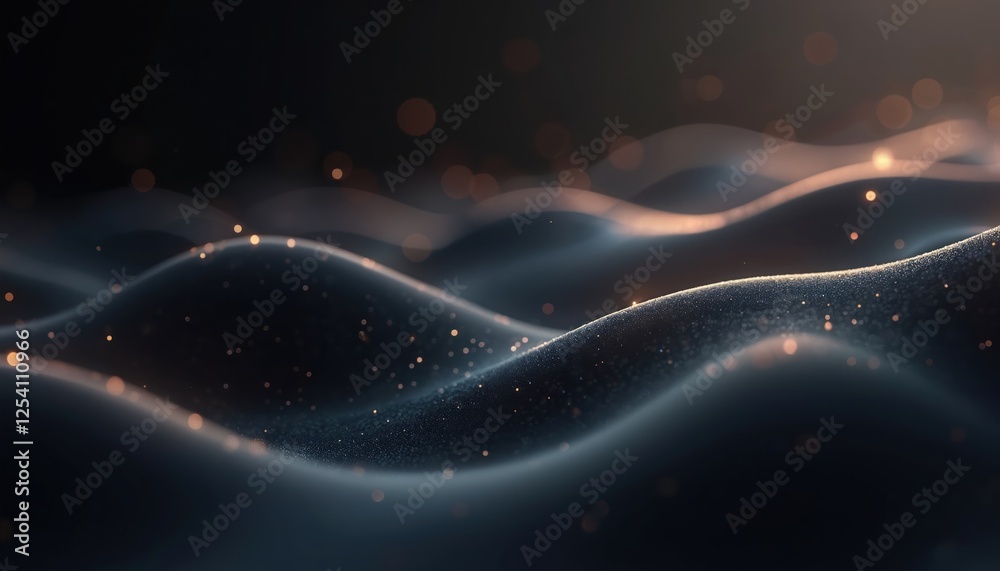 Aufkleber Elegant dark backdrop with flowing gradient wavy shapes, glowing shiny dots. Modern abstract graphic design with smooth curves for presentation templates, banners and wallpapers.
