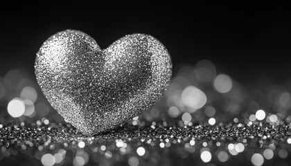 Obraz premium Sparkling silver heart on glitter.