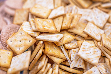 crispy salty and sweet cookies crackers in a bakery