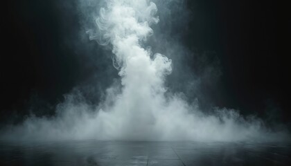 Fototapeta premium Mystical dark photo with swirling smoke. Light effect on black background floor. Fluid abstract dance of fog, vapour, haze. Mystery space, energy dream and steam.