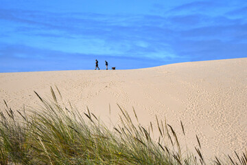 Couple and Pet Explore Dunes