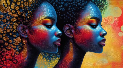 A vibrant artistic portrayal of two profiles, showcasing beauty and cultural identity.