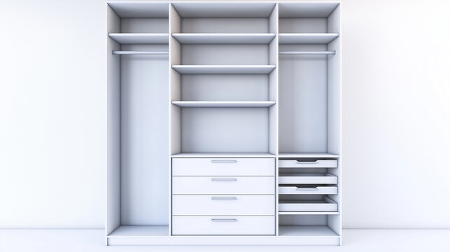 modern white cabinet wardrobe With Shelves isolated on white background