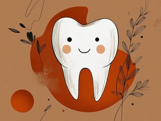 Cute cartoon tooth character with a smiling face and playful design