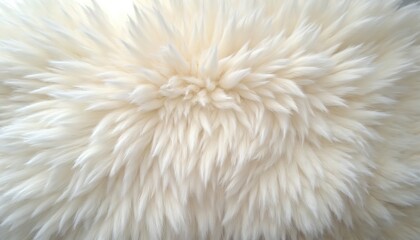 Close-up of soft fluffy white faux fur. Cosy, plush fabric with a delicate texture. Warm, comfortable material, ideal for home decor or backgrounds, representing luxury and comfort.