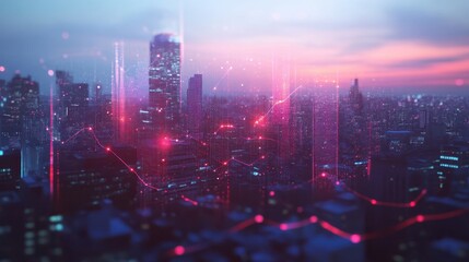 Fototapeta premium 5G Network A cityscape with 5G network signals symbolized by glowing waves, representing the high-speed wireless technology transforming communication.