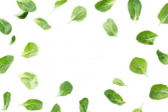 Fresh green spinach leaves scattered on a white background creating a vibrant and healthy culinary feel ideal for food-related themes and nutrition-focused content - Powered by Adobe