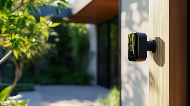 Smart Home Security System A smart home security camera monitoring the entrance of a home, illustrating the importance of advanced security technology in modern homes.
