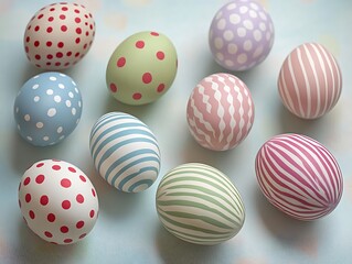 Obraz premium Colorful Easter eggs with polka dots and stripes