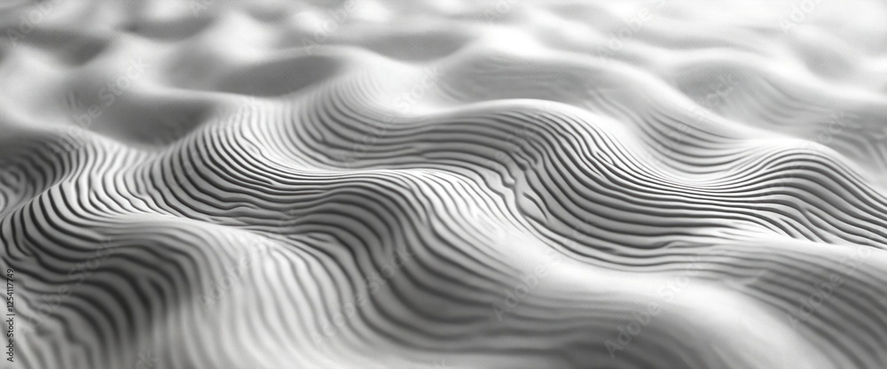 Aufkleber Monochrome abstract pattern of topographic contour lines creating dynamic 3D effect with undulating curves layers. Contemporary artistic conceptual wallpaper background relief depth, organic flow,