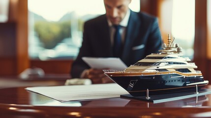 Luxury Yacht Model in Office Setting