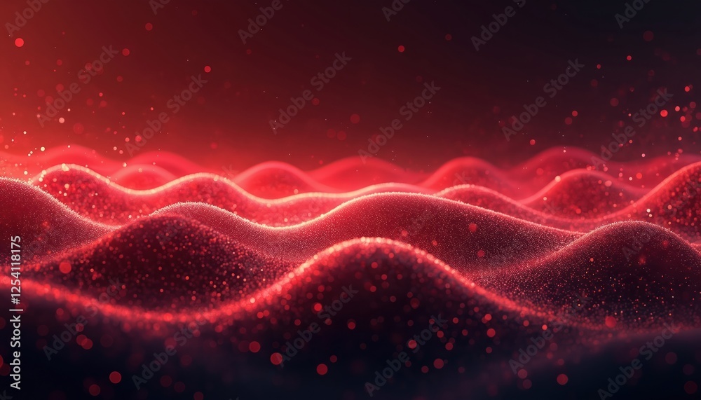 Poster Illustration of red energy waves with glow sparks effect on dark. Burning design concept with wavy dynamic lines. Hot fire background for presentation templates or screensaver.