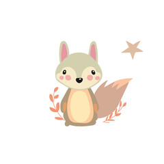 Adorable and cute squirrel in a modern and minimalist style. Hand drawn.