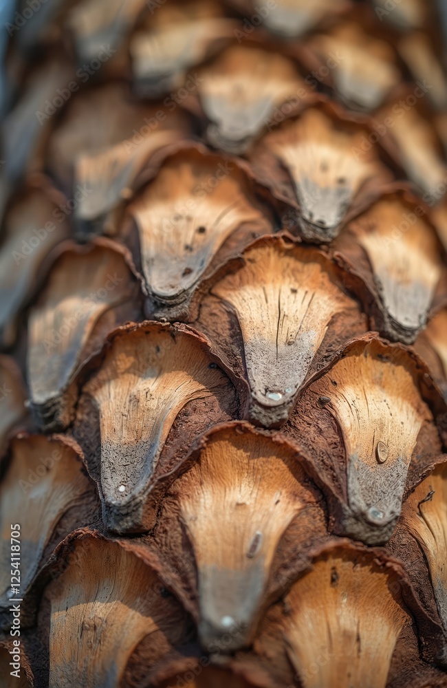 Poster close up shot of date palm tree trunk texture in sun light. brown tree skin surface in tropics, trop