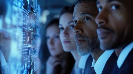 Business Team in Conference Call A business team participating in a conference call, discussing strategies and making decisions while looking at a video screen.