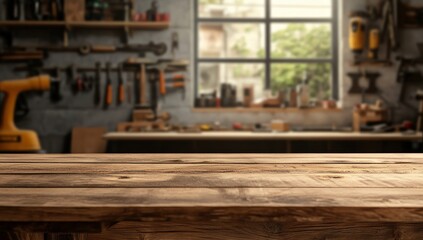 Rustic Wooden Table in a Craftsman's Workshop