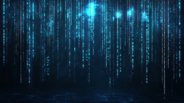 Computer generating graphics in a continuous loop with a binary code digital information technology backdrop